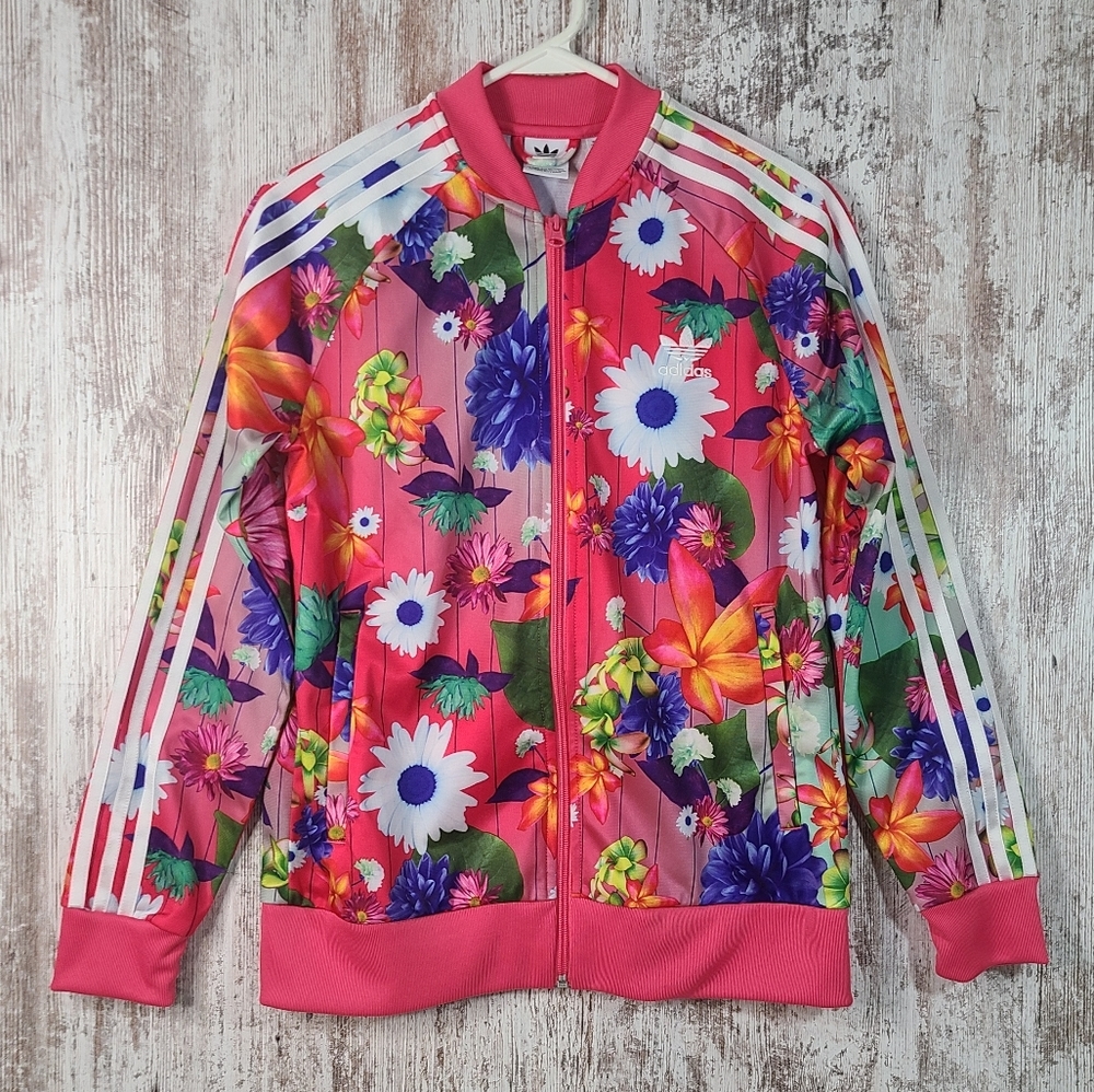 Youth Girl's Adidas 3 Stripes full zip floral track jacket bright Size Large